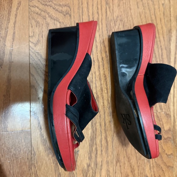 Stephane Kelian Red Black Suede Strap Slip On Wedge‎ Sandals Minimalist Shoes - Picture 5 of 12